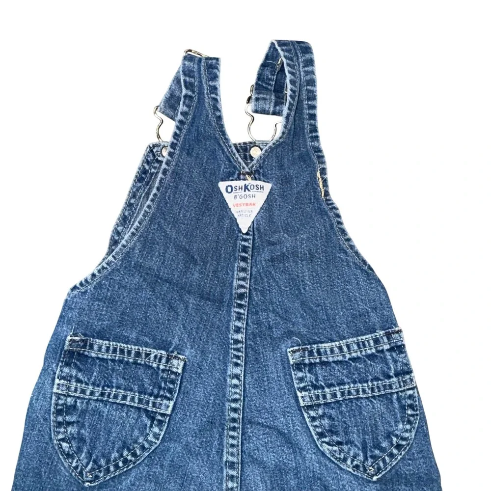 OshKosh B'gosh Overalls Kids 24M Blue Excellent Vintage Vestbak Denim Bibs